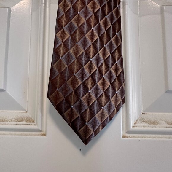 Van Heusen Grey Browns Hand Made 100% Silk Men’s Neck Tie - Picture 1 of 5